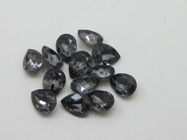 8x6mm PEAR 6pcs. SILVER NIGHT POINTED BACK European Rhinestones